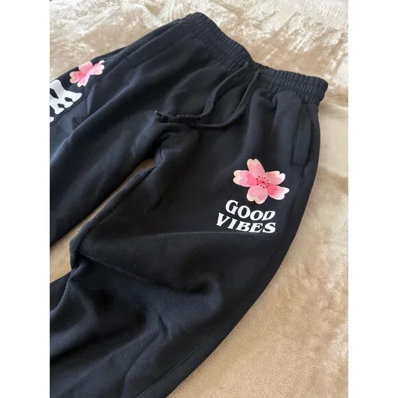 Washington DC Good Vibes Black Jogger Sweatpants Cherry Blossom Graphic – Size M - Picture 3 of 9